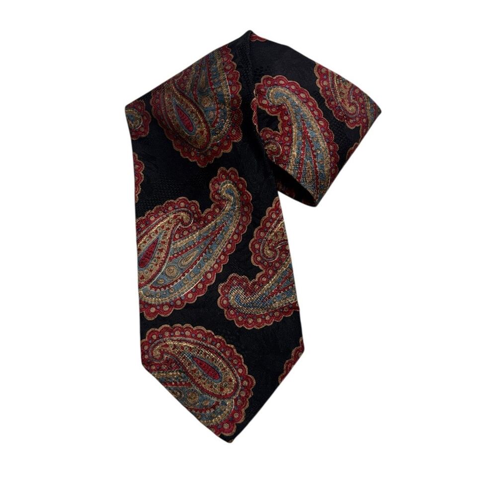 Aquascutum Of London Men’s Luxury Silk Designer Tie Black Red Paisley 4”x60”